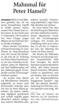 Artikel zum Mahnmal in der NOZ