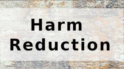 der Schriftzug harm reduction vor einer Steinwand